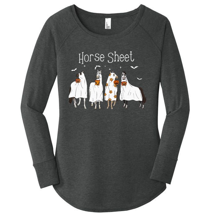 Cute Horse Sheet Spooky Season Ghost Horse Halloween Costume Women's Perfect Tri Tunic Long Sleeve Shirt