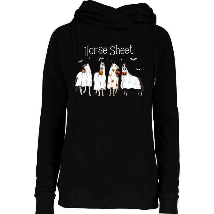 Cute Horse Sheet Spooky Season Ghost Horse Halloween Costume Womens Funnel Neck Pullover Hood