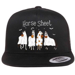 Cute Horse Sheet Spooky Season Ghost Horse Halloween Costume Flat Bill Trucker Hat