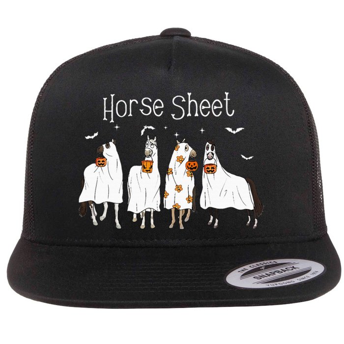 Cute Horse Sheet Spooky Season Ghost Horse Halloween Costume Flat Bill Trucker Hat