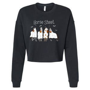 Cute Horse Sheet Spooky Season Ghost Horse Halloween Costume Cropped Pullover Crew