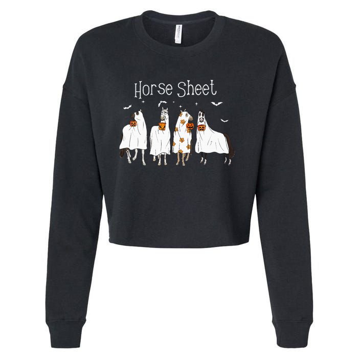 Cute Horse Sheet Spooky Season Ghost Horse Halloween Costume Cropped Pullover Crew