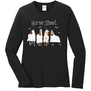 Cute Horse Sheet Spooky Season Ghost Horse Halloween Costume Ladies Long Sleeve Shirt