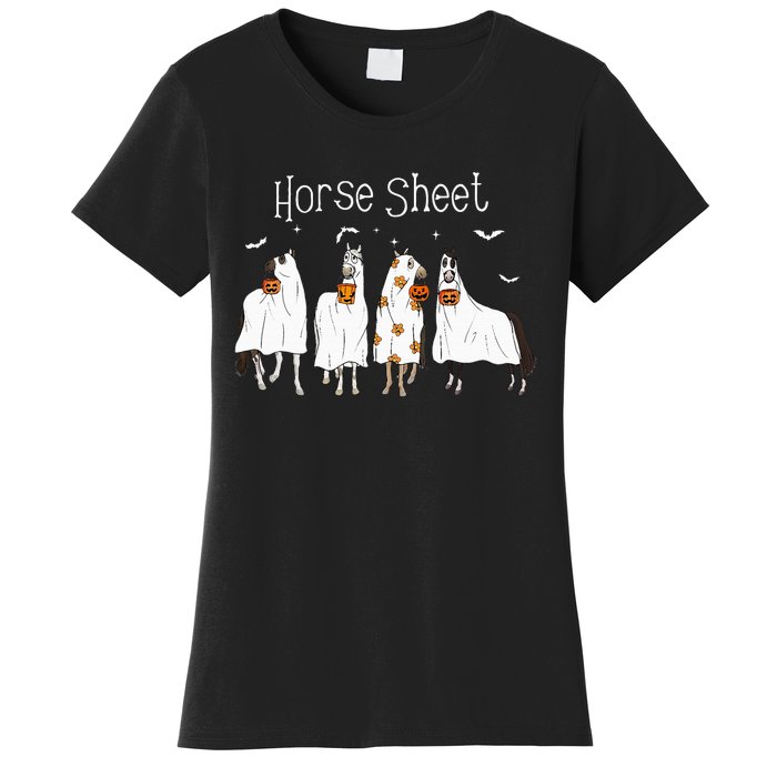 Cute Horse Sheet Spooky Season Ghost Horse Halloween Costume Women's T-Shirt