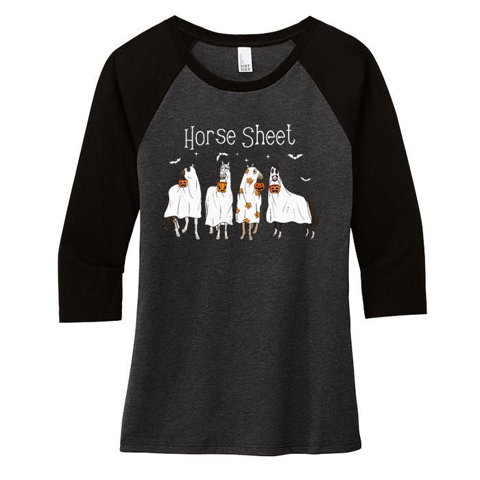 Cute Horse Sheet Spooky Season Ghost Horse Halloween Costume Women's Tri-Blend 3/4-Sleeve Raglan Shirt