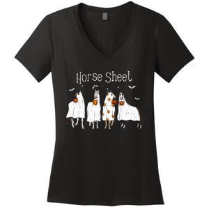 Cute Horse Sheet Spooky Season Ghost Horse Halloween Costume Women's V-Neck T-Shirt