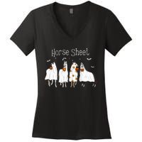 Cute Horse Sheet Spooky Season Ghost Horse Halloween Costume Women's V-Neck T-Shirt