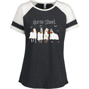 Cute Horse Sheet Spooky Season Ghost Horse Halloween Costume Enza Ladies Jersey Colorblock Tee