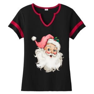 Christmas Holiday Santa Claus Funny Cute Ladies Halftime Notch Neck Tee