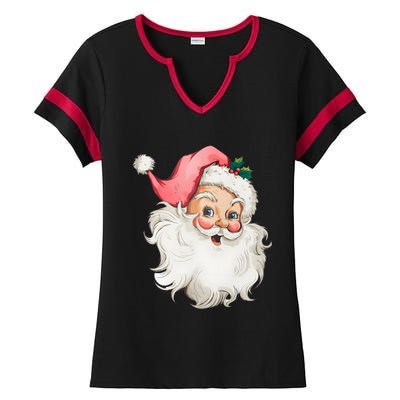 Christmas Holiday Santa Claus Funny Cute Ladies Halftime Notch Neck Tee