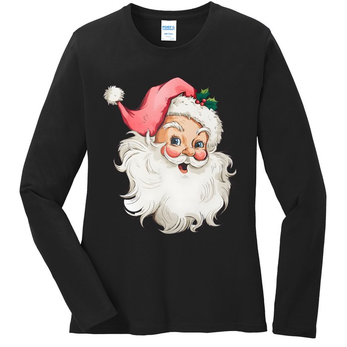 Christmas Holiday Santa Claus Funny Cute Ladies Long Sleeve Shirt