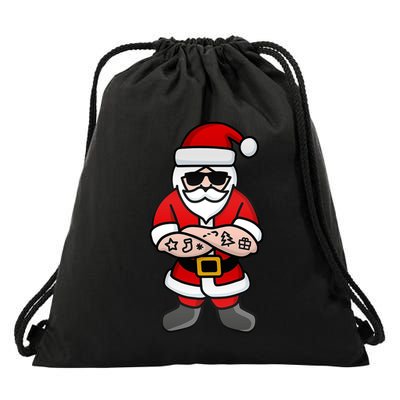 Cool Hipster Santa Claus Tattoo Christmas Hard Rock Gift Drawstring Bag