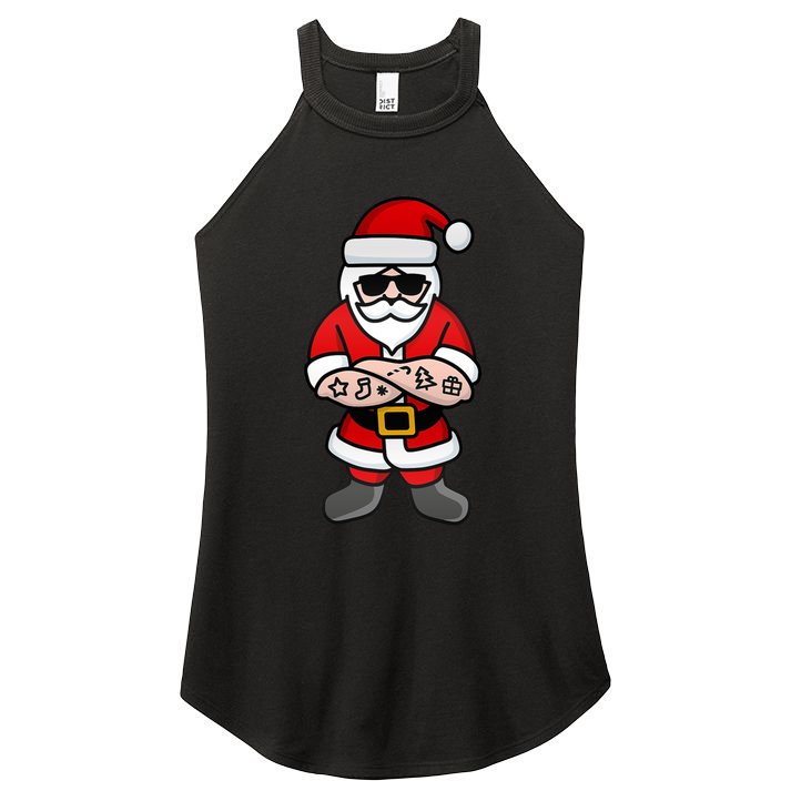 Cool Hipster Santa Claus Tattoo Christmas Hard Rock Gift Women's Perfect Tri Rocker Tank