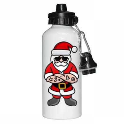 Cool Hipster Santa Claus Tattoo Christmas Hard Rock Gift Aluminum Water Bottle