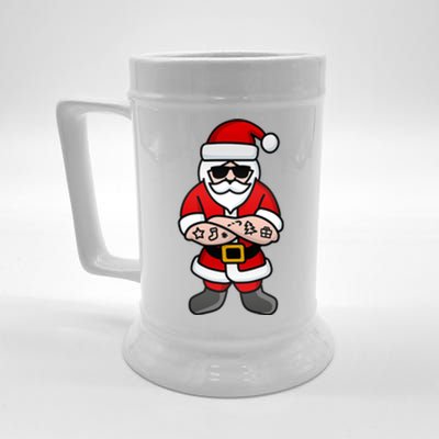 Cool Hipster Santa Claus Tattoo Christmas Hard Rock Gift Beer Stein