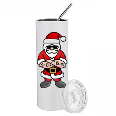 Cool Hipster Santa Claus Tattoo Christmas Hard Rock Gift Stainless Steel Tumbler