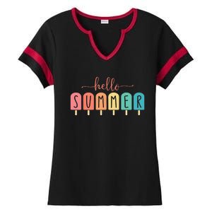 Colorful Hello Summer Popsicle Graphic Ladies Halftime Notch Neck Tee