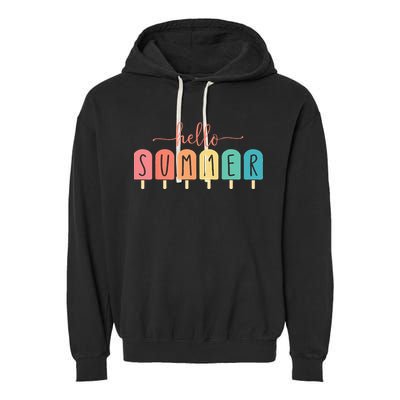 Colorful Hello Summer Popsicle Graphic Garment-Dyed Fleece Hoodie