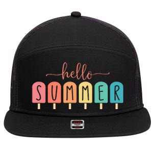 Colorful Hello Summer Popsicle Graphic 7 Panel Mesh Trucker Snapback Hat