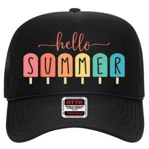 Colorful Hello Summer Popsicle Graphic High Crown Mesh Back Trucker Hat