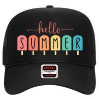 Colorful Hello Summer Popsicle Graphic High Crown Mesh Back Trucker Hat