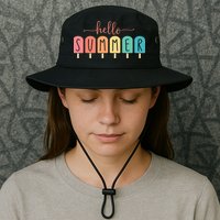 Colorful Hello Summer Popsicle Graphic Bucket Hat
