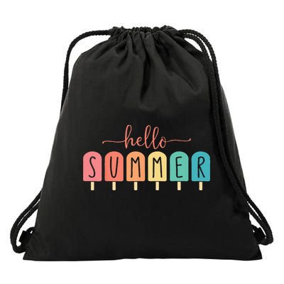 Colorful Hello Summer Popsicle Graphic Drawstring Bag