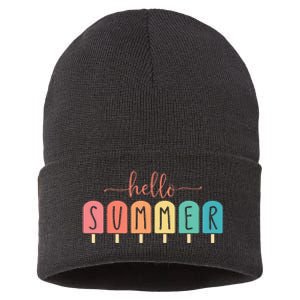 Colorful Hello Summer Popsicle Graphic Sustainable Knit Beanie