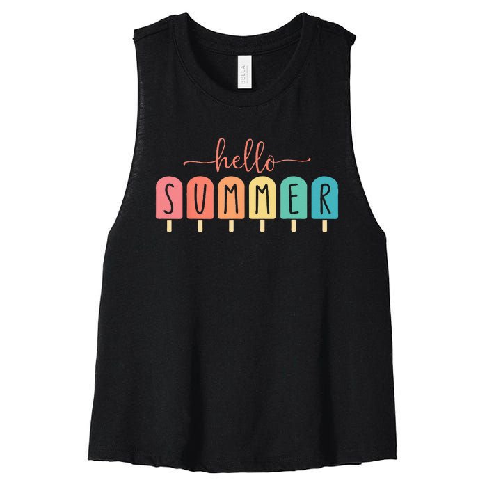 Colorful Hello Summer Popsicle Graphic Women's Racerback Cropped Tank