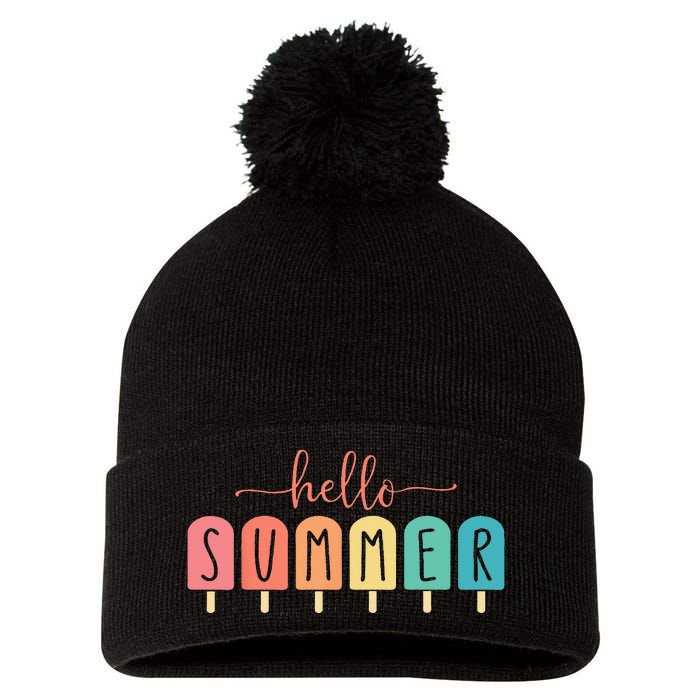 Colorful Hello Summer Popsicle Graphic Pom Pom 12in Knit Beanie