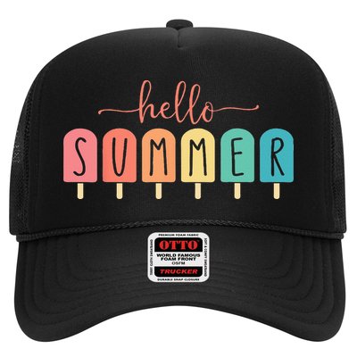 Colorful Hello Summer Popsicle Graphic Trucker Hat