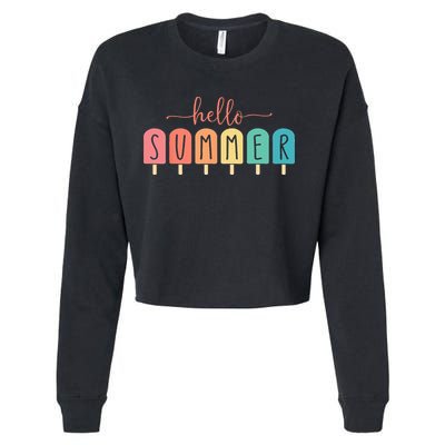 Colorful Hello Summer Popsicle Graphic Cropped Pullover Crew