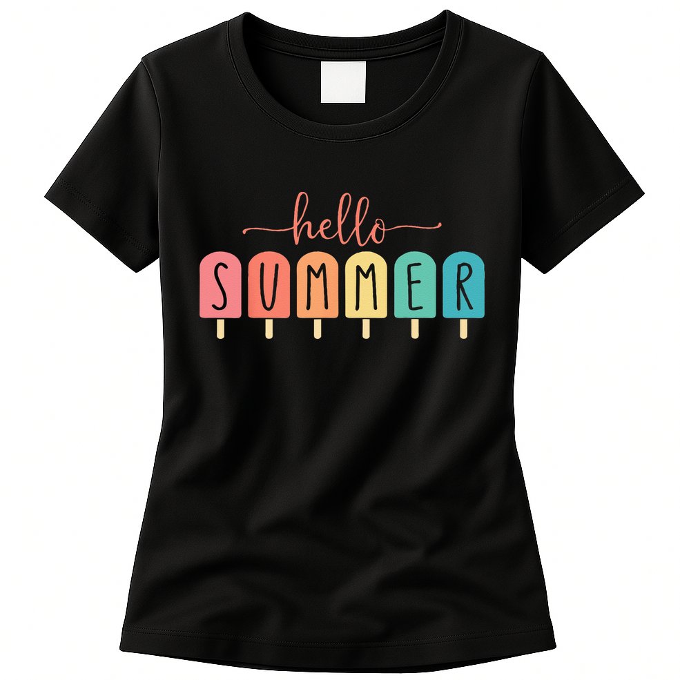 Colorful Hello Summer Popsicle Graphic Womens T-Shirt