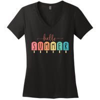 Colorful Hello Summer Popsicle Graphic Women's V-Neck T-Shirt