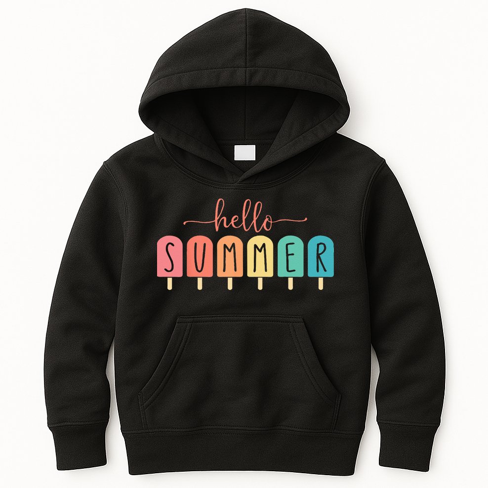 Colorful Hello Summer Popsicle Graphic Kids Hoodie