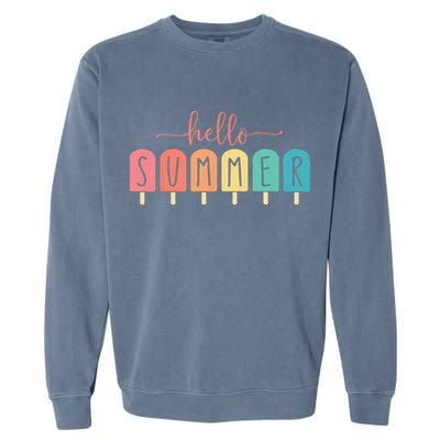 Colorful Hello Summer Popsicle Graphic Garment-Dyed Sweatshirt
