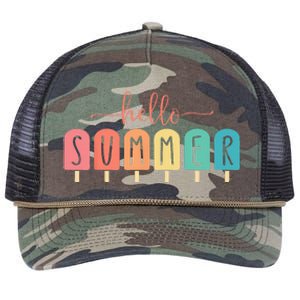 Colorful Hello Summer Popsicle Graphic Retro Rope Trucker Hat Cap