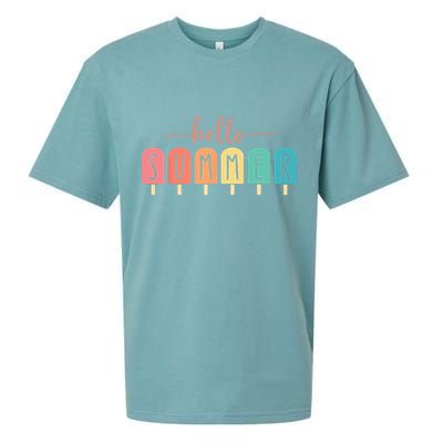 Colorful Hello Summer Popsicle Graphic Sueded Cloud Jersey T-Shirt
