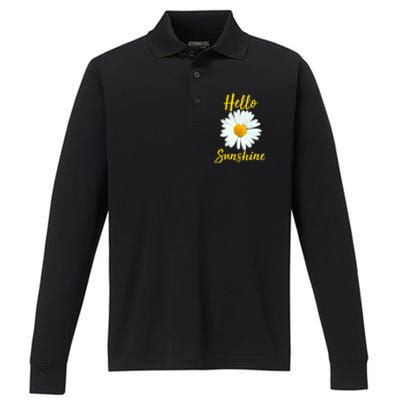 Cute Hello Sunshine Heart Daisy Flower Performance Long Sleeve Polo