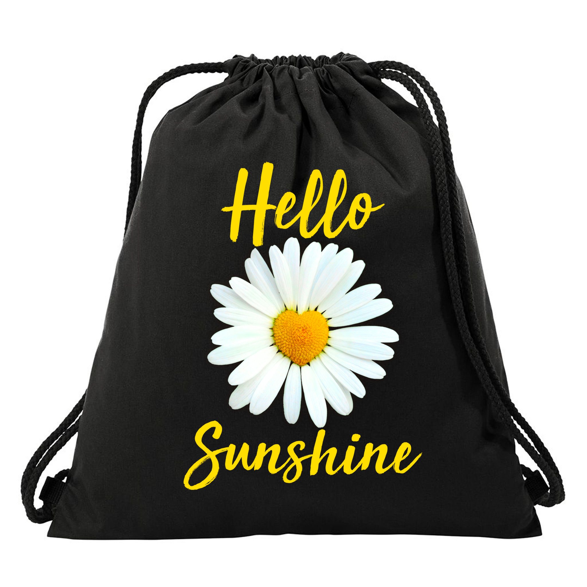 Cute Hello Sunshine Heart Daisy Flower Drawstring Bag