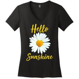 Cute Hello Sunshine Heart Daisy Flower Women's V-Neck T-Shirt