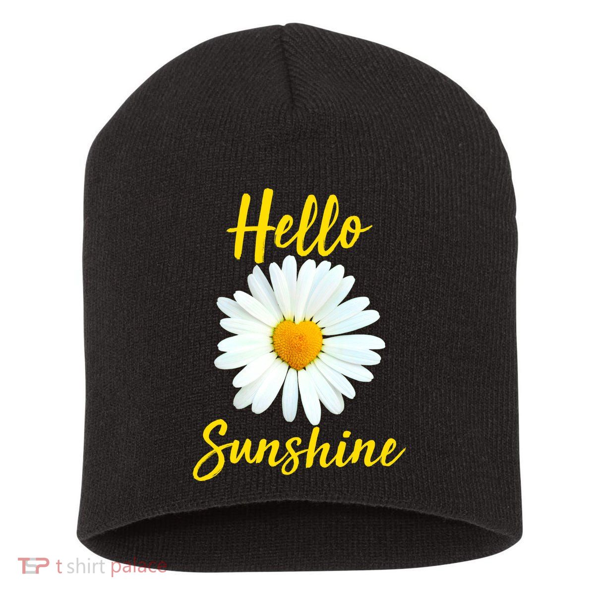 Cute Hello Sunshine Heart Daisy Flower Short Acrylic Beanie