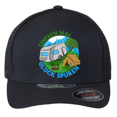 Camper & Hiking Saying Simply Feel Glück Camping (German Language Flexfit Unipanel Trucker Cap