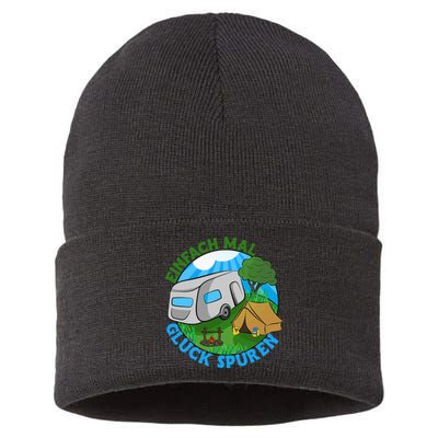 Camper & Hiking Saying Simply Feel Glück Camping (German Language Sustainable Knit Beanie