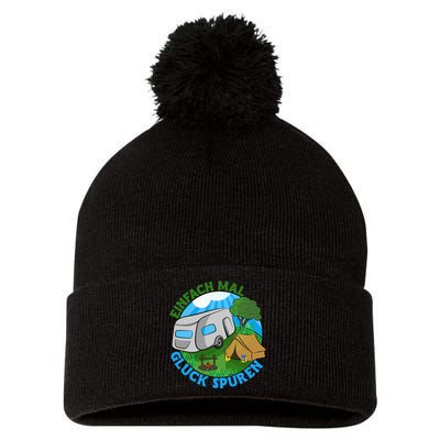 Camper & Hiking Saying Simply Feel Glück Camping (German Language Pom Pom 12in Knit Beanie