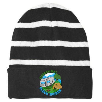 Camper & Hiking Saying Simply Feel Glück Camping (German Language Striped Beanie with Solid Band