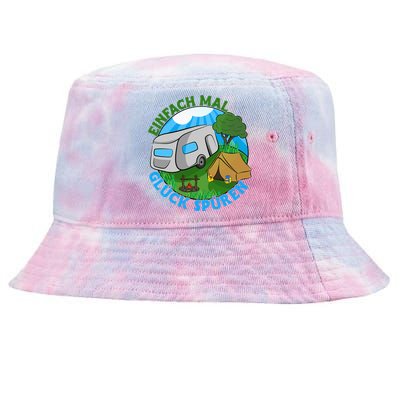 Camper & Hiking Saying Simply Feel Glück Camping (German Language Tie-Dyed Bucket Hat