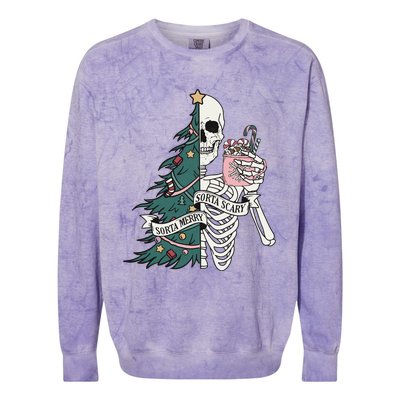 Christmas Horror Skeleton Sorta Merry Scary Dark Humor Colorblast Crewneck Sweatshirt