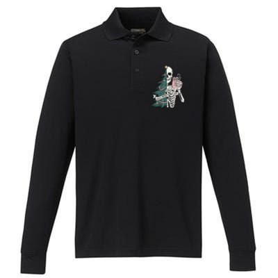 Christmas Horror Skeleton Sorta Merry Scary Dark Humor Performance Long Sleeve Polo