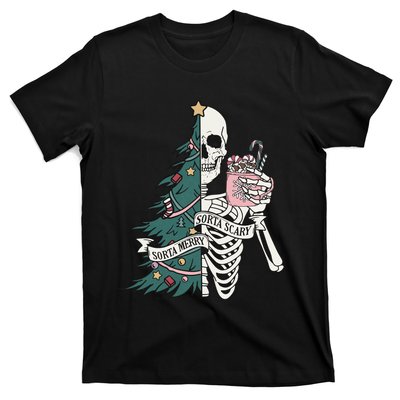 Christmas Horror Skeleton Sorta Merry Scary Dark Humor T-Shirt